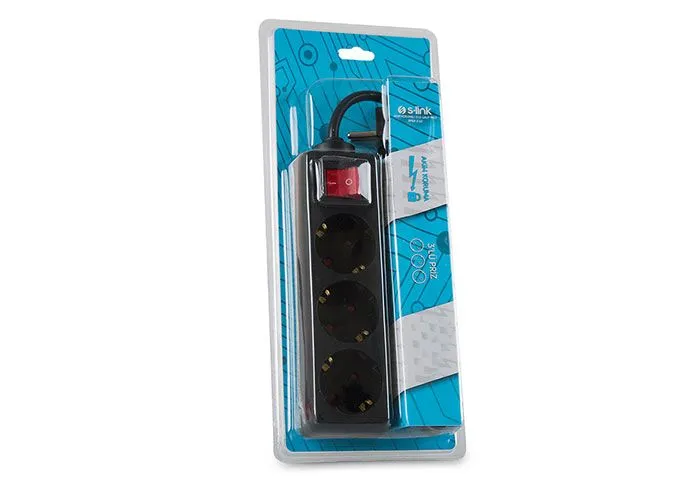 S-link SPG8-3-30 3m 3Lü Akım Koruma Kutu Siyah Priz