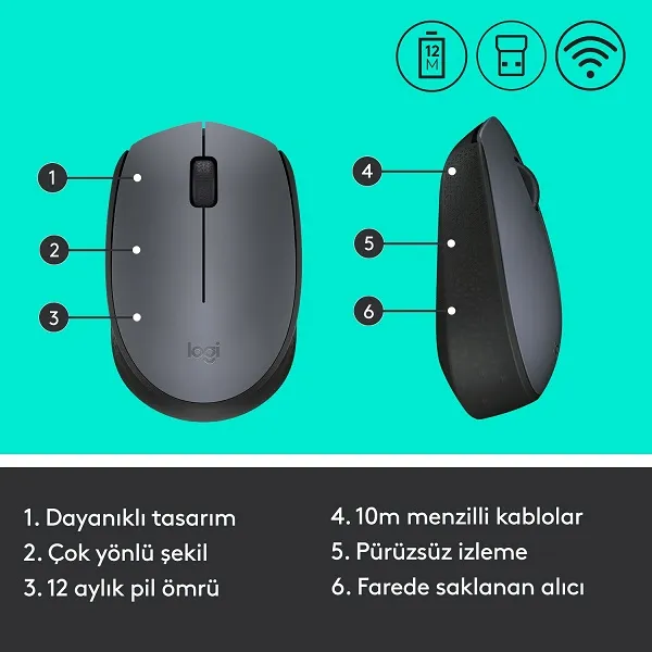 Logitech M170 Kablosuz Mouse USB Siyah