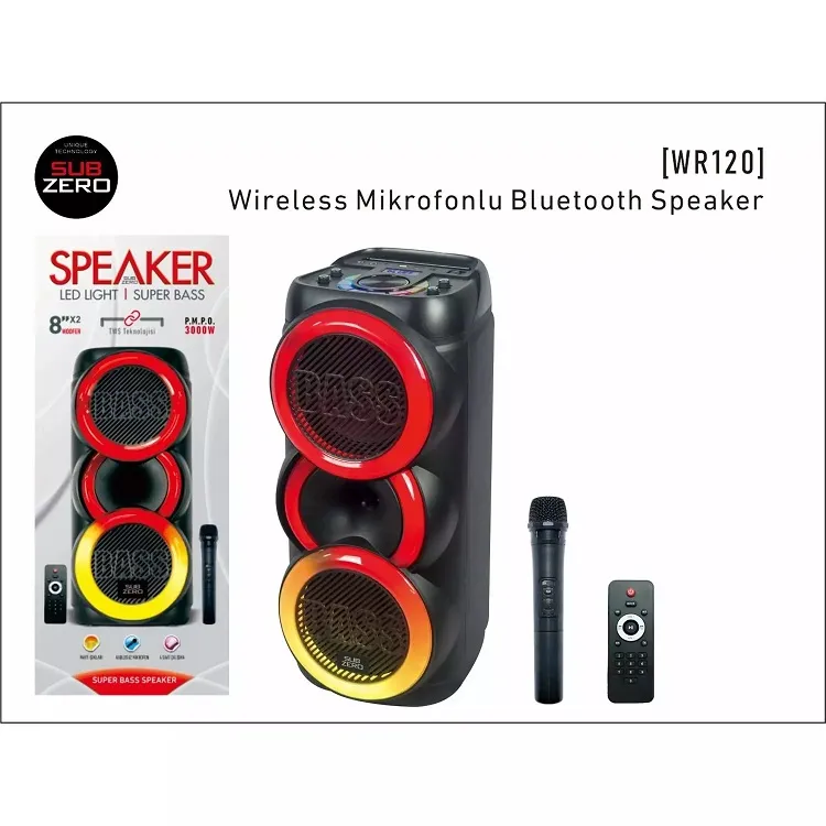 Subzero WR120 Profosyonel Işıklı Kablosuz Mikrofonlu Bluetooth Hoparlör Speaker