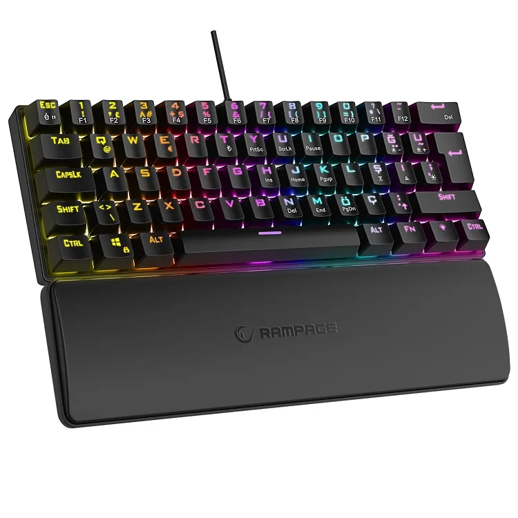 Rampage PLOWER K60 Siyah 12 Işık Modlu Mekanik Bilek Destekli Blue Switch Gaming Oyuncu Klavye