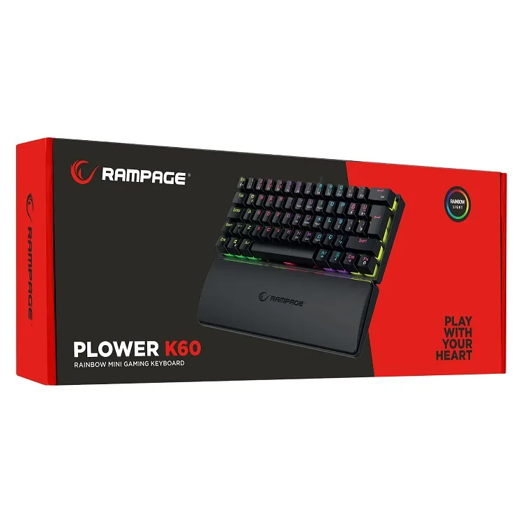 Rampage PLOWER K60 Siyah 12 Işık Modlu Mekanik Bilek Destekli Blue Switch Gaming Oyuncu Klavye