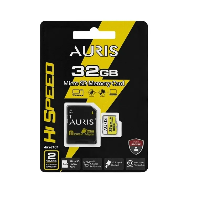 Auris 32GB Micro SD Kart 10/100MB/S Akıllı Cihazlara Uyumlu Mni SD Hafıza Kartı