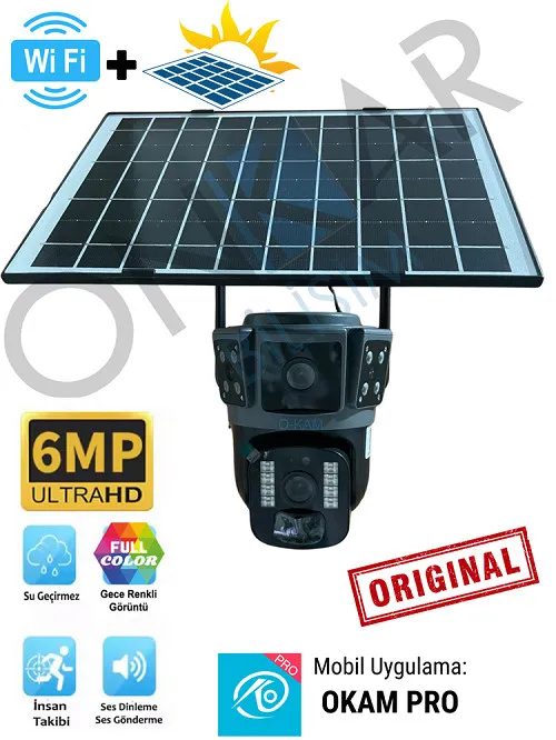 OKAM 3034 6MP 2 Kameralı Wifi Solar Kablosuz Güneş Enerjili Güvenlik Kamerası