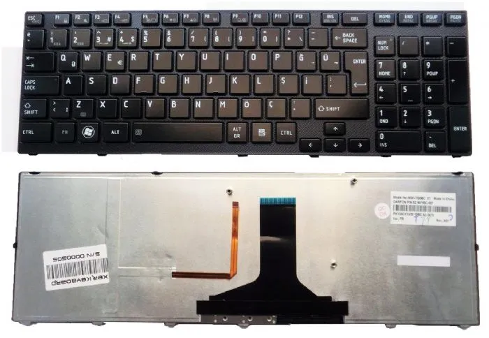 Toshiba A660, Toshiba A665, Toshiba P750 Klavye Türkçe Işıklı NSK-TQBC, PK130CX1A20