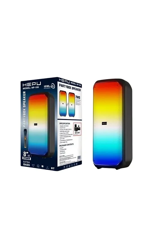 HEPU HP 106 Bluetooth Hoparlör 2*8 inc 30 watt Rms Rgb Efektif Kablosuz Karaoke Mikrofon TWS