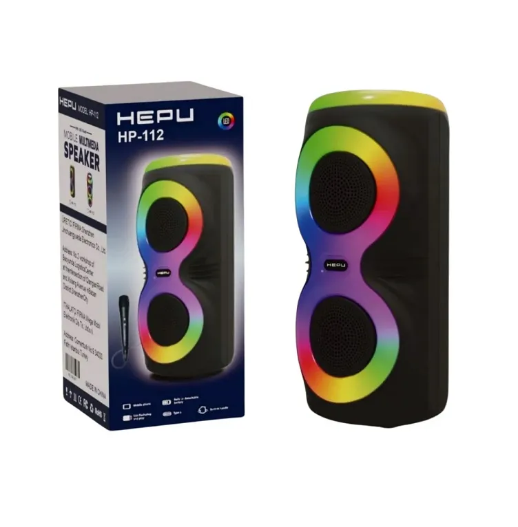 HEPU HP 112 Bluetooth Hoparlör 2 X 4 inc 10 Watt Rms Rgb Usb Kablolu Mikrofonlu 3600 mAh