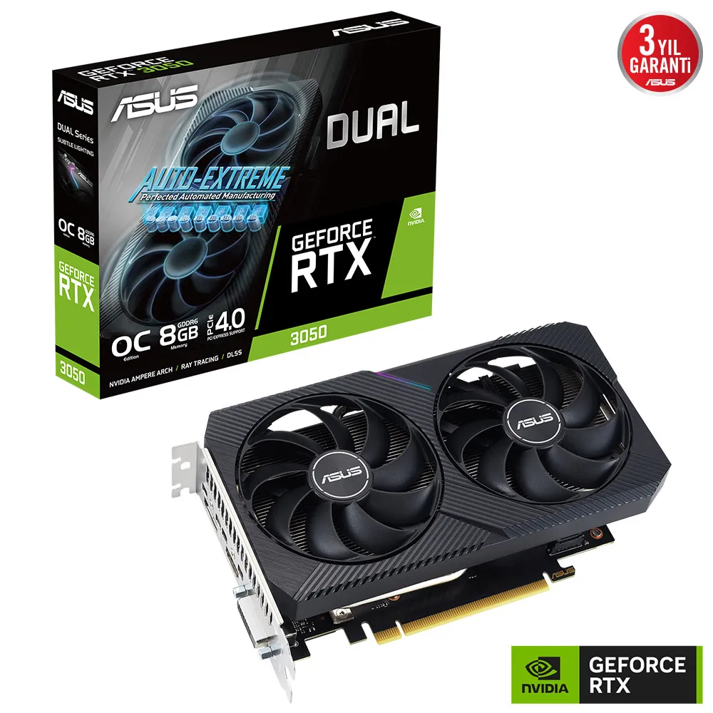 Asus RTX 3050 DUAL-RTX3050-O8G-V2 128 Bit GDDR6 8 GB Ekran Kartı