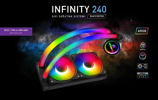 GAMEBOOSTER GB-LCS-PS240-BE INFINITY 240 BE ARGB FANLI 240MM (İNTEL/AM4) SERISI UYUMLU SIVI SOĞUTMA 
