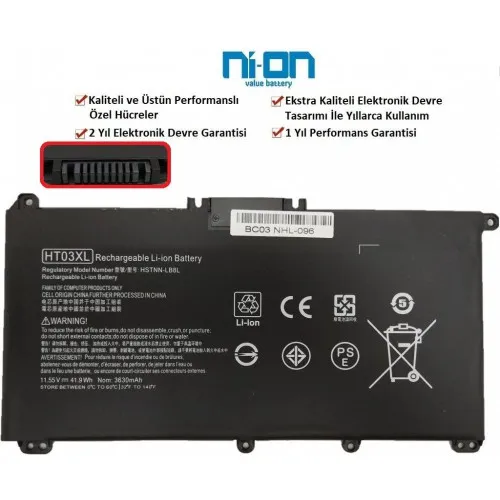 HP 250 G7, HP 255 G7, HP 15-DA, TF03XL, HT03XL Notebook Batarya 11.55v 41.9Wh