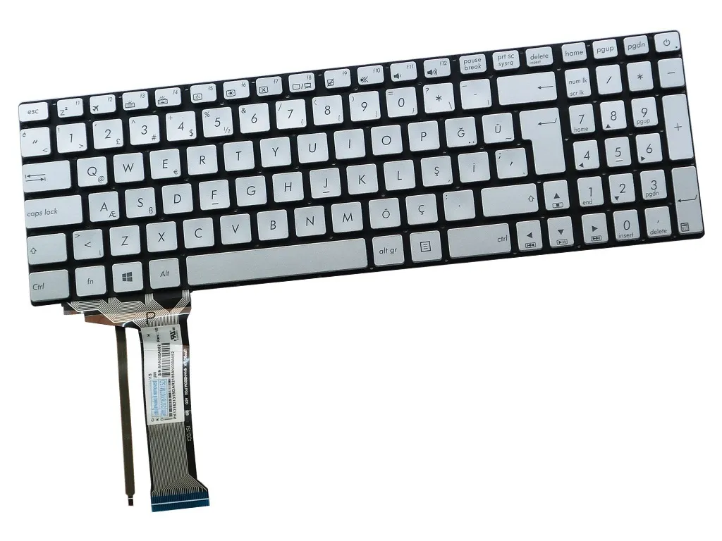 Asus N551, Asus N551J, Asus N551JB, Asus N551JK, Asus N551JM, Asus N551JQ, Asus N551JW, Asus N551JX, Asus GL752VW Klavye Türkçe Gri Işıklı