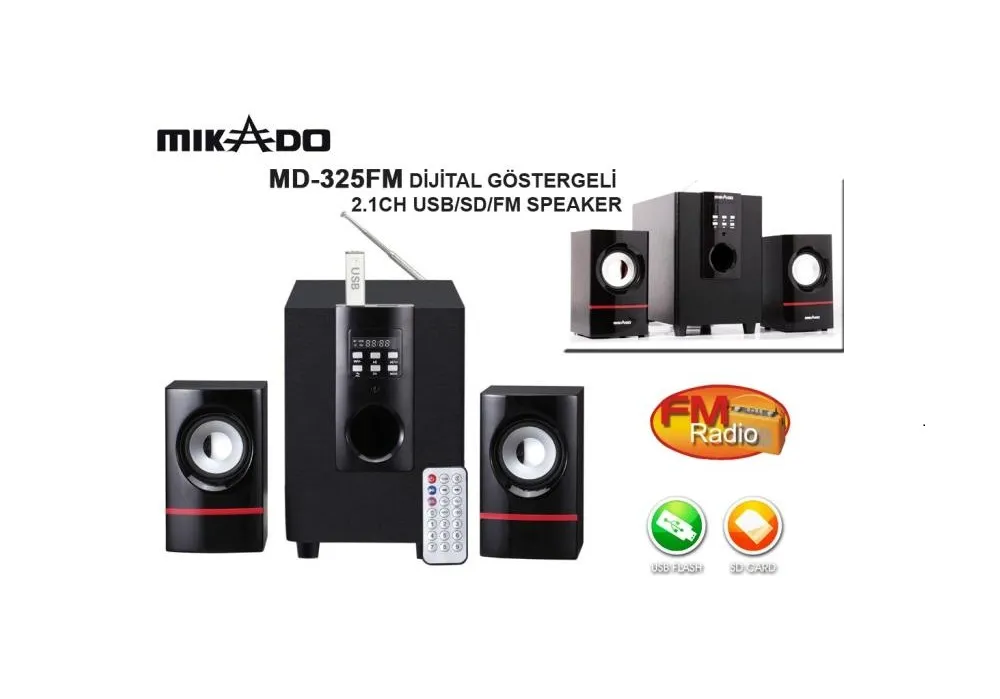 Mikado MD-325FM 2+1 Usb+SD+Fm Bluetooth Destekli Dijital Göstergeli Hoparlör