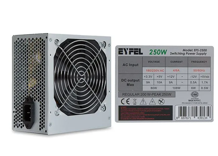Eyfel EFS-2500 Real 200W Peak 250W 2xSata 12cm Fanlı Power Supply