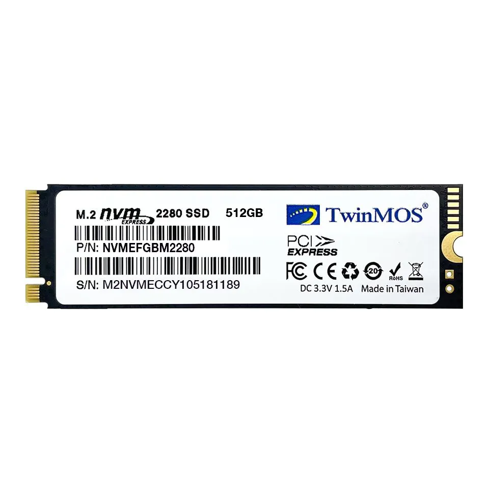 TwinMOS 512GB M.2 PCIe Gen3 NVMe SSD (3600-3250Mb/s) NVMe512GB2280AP