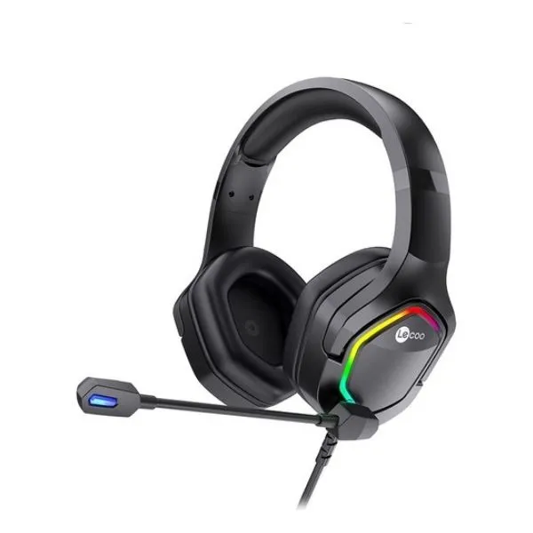 Lenovo Lecoo HT403 Konnektör Adaptörlü Kulak Üstü RGB LED Aydınlatmalı Kablolu Gaming Kulaklık Siyah
